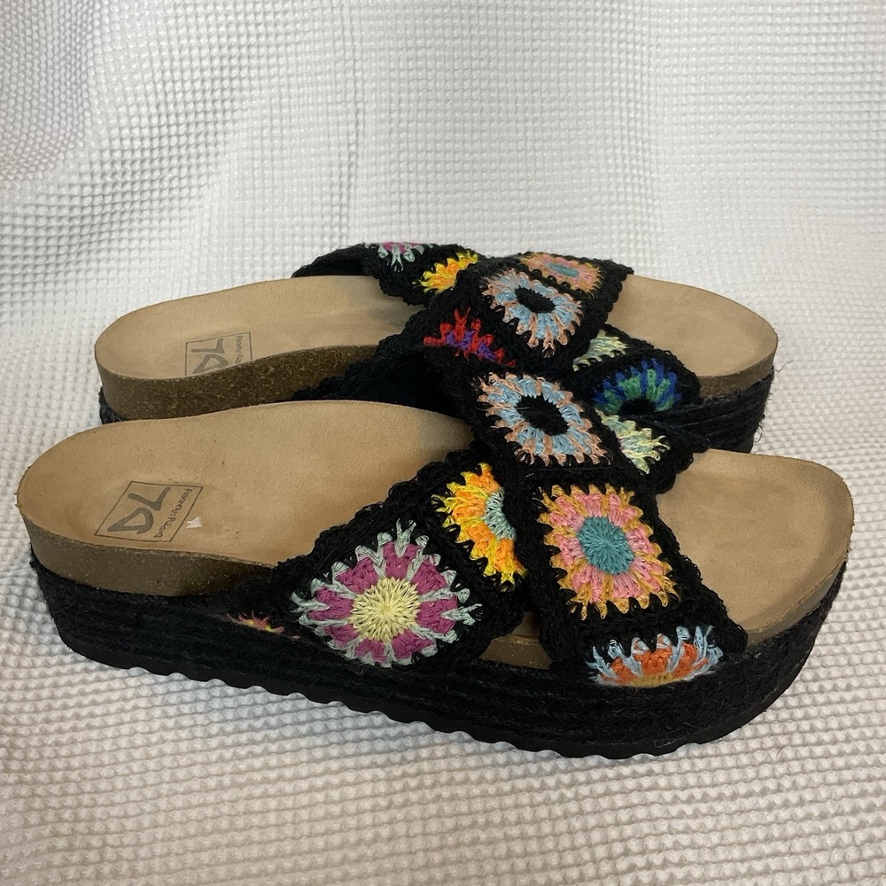Dirty Laundry Women Platform Slide Sandal Size US 10/41 Black Floral Crochet Boh